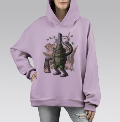 Граната грабитель., Hoodie Mono Fiolet, оверсайз, утепленная