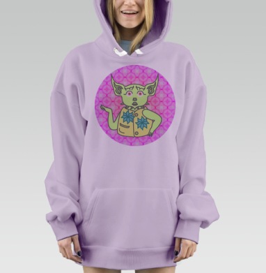 Гремлин в жилете на розовом фоне абстрактом фоне, Hoodie Mjhigh Dig Mel, Fiolet, утепленная