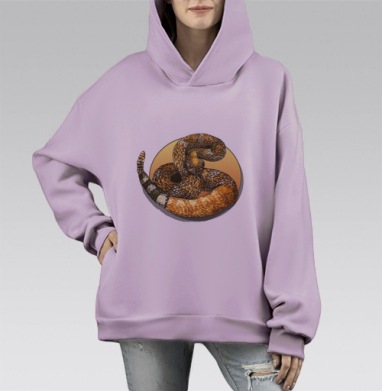 Детализированное изображение змеи в форме бесконечности, Hoodie Mono Fiolet, оверсайз, утепленная