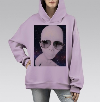Инопланетянин в очках на фоне космоса – Чужой в солнечных очках, Hoodie Mono Fiolet, оверсайз, утепленная