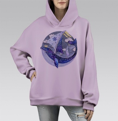 Кит-корабль, Hoodie Mono Fiolet, оверсайз, утепленная