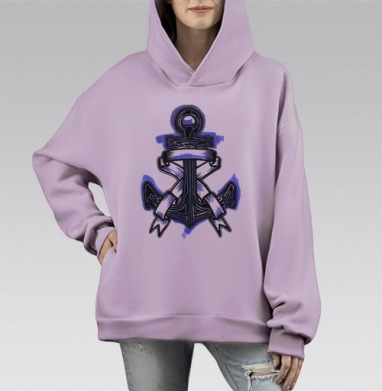Классический морской якорь с декоративной лентой, Hoodie Mono Fiolet, оверсайз, утепленная