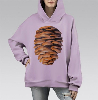 Коричневая еловая шишка, акварель, Hoodie Mono Fiolet, оверсайз, утепленная