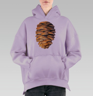 Коричневая еловая шишка, акварель, Hoodie Oversize Fiolet, утепленная