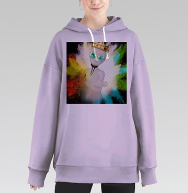 Король с солнечными очками и ярким фоном взрыв красок, Hoodie Long Oversize Fiolet