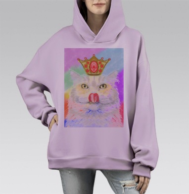 Кошка с короной, Hoodie Mono Fiolet, оверсайз, утепленная