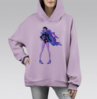 Космическая девушка, Hoodie Mono Fiolet, оверсайз, утепленная