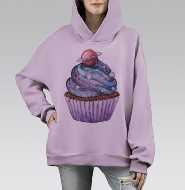 Космический десерт, Hoodie Mono Fiolet, оверсайз, утепленная