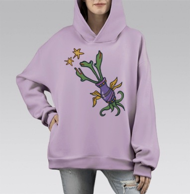 Космо-Дракоша, Hoodie Mono Fiolet, оверсайз, утепленная