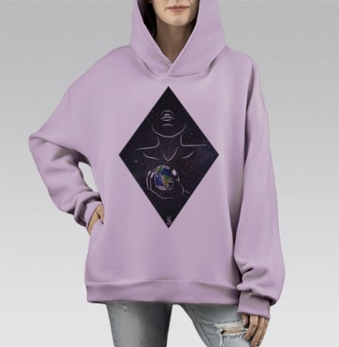 Космос внутри нас, Hoodie Mono Fiolet, оверсайз, утепленная