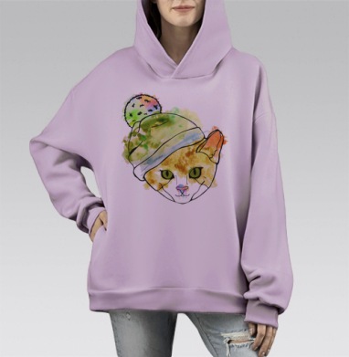 Кот в шапке, Hoodie Mono Fiolet, оверсайз, утепленная