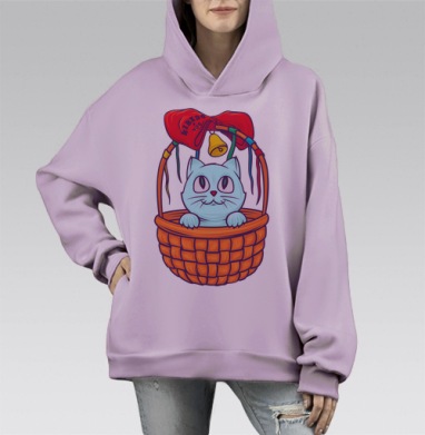 Котенок в корзине, Hoodie Mono Fiolet, оверсайз, утепленная
