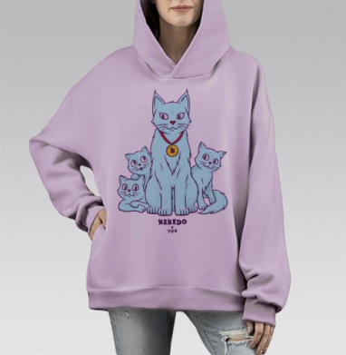 Коты и Котята, Hoodie Mono Fiolet, оверсайз, утепленная
