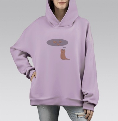 Коты и птицы, Hoodie Mono Fiolet, оверсайз, утепленная