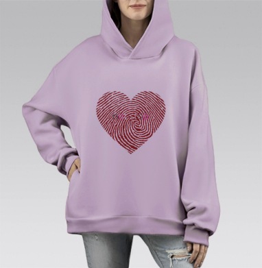 Красное сердце отпечаток пальца мотивация не останавливайся движения, Hoodie Mono Fiolet, оверсайз, утепленная