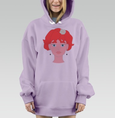 Красноволосая девушка с цветком нежная и современная, Hoodie Mjhigh Dig Mel, Fiolet, утепленная