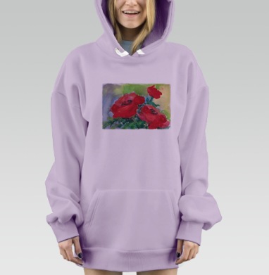 Красный мак букет зелень весенний свежесть, Hoodie Mjhigh Dig Mel, Fiolet, утепленная