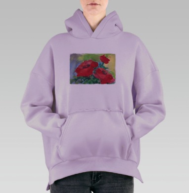 Красный мак букет зелень весенний свежесть, Hoodie Oversize Fiolet, утепленная