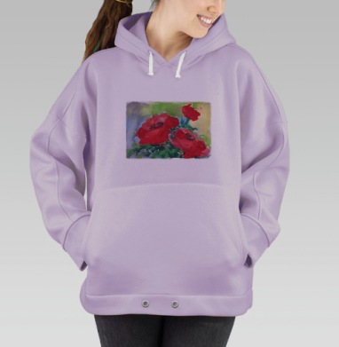 Красный мак букет зелень весенний свежесть, Hoodie Oversize Fiolet