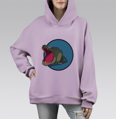 Весёлый мультяшный крокодил с широкой улыбкой, Hoodie Mono Fiolet, оверсайз, утепленная