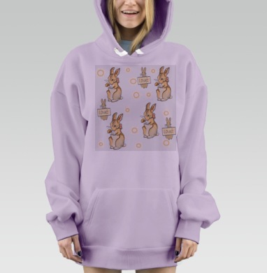 Кролики с чаем и любовью теплое настроение теплое настроение, Hoodie Mjhigh Dig Mel, Fiolet, утепленная
