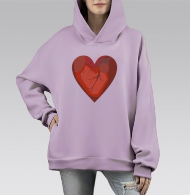 Кубическое Сердце, Hoodie Mono Fiolet, оверсайз, утепленная