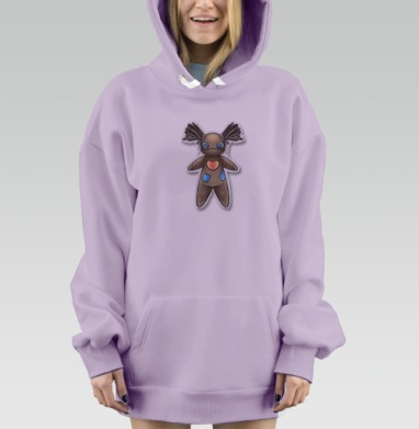 Кукла вуду с сердцем тёмно коричневая синем фоне, Hoodie Mjhigh Dig Mel, Fiolet, утепленная