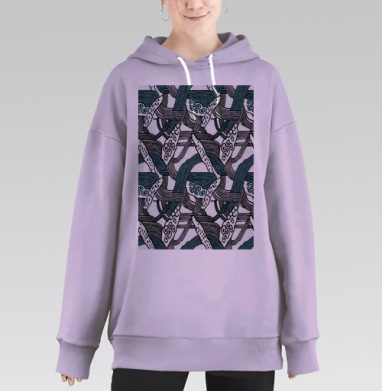 Лагуна,абстрактная графика, Hoodie Long Oversize Fiolet