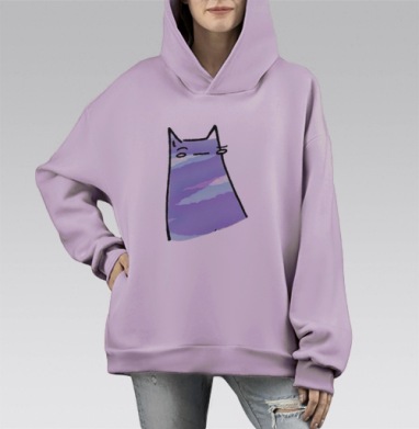 Лавандовый кот в мечтательном спокойствии и легкой иронии, Hoodie Mono Fiolet, оверсайз, утепленная