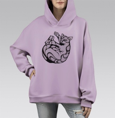 Ленивый котёнок, Hoodie Mono Fiolet, оверсайз, утепленная