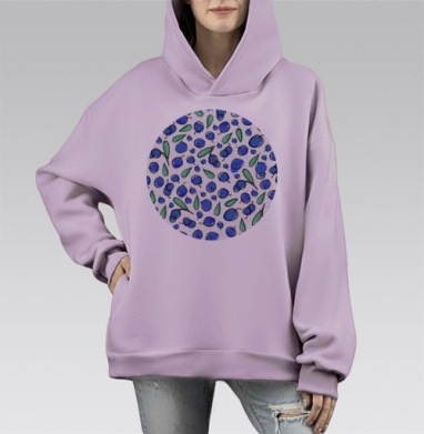 Летний ягодный паттерн Голубика, Hoodie Mono Fiolet, оверсайз, утепленная