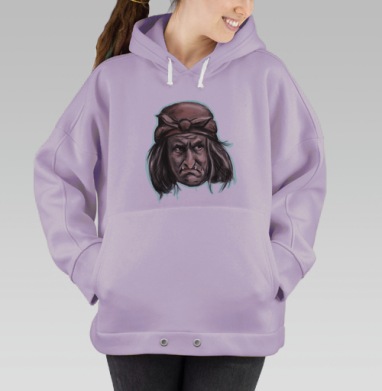 Лицо Бабы Яги с мрачным взглядом на сером фоне, Hoodie Oversize Fiolet