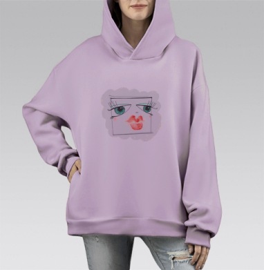 Лицо из соцсети, Hoodie Mono Fiolet, оверсайз, утепленная