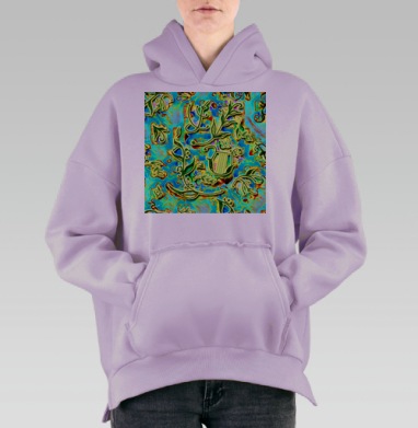 Лира Лавр Зеленый Весенний Светлый насыщенный узор, Hoodie Oversize Fiolet, утепленная