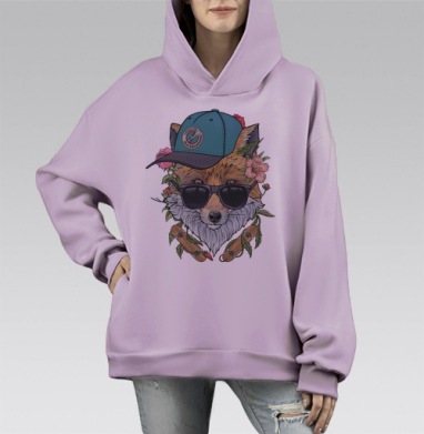 Лис скейтер, Hoodie Mono Fiolet, оверсайз, утепленная