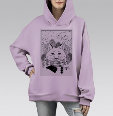 Лис уютный, Hoodie Mono Fiolet, оверсайз, утепленная