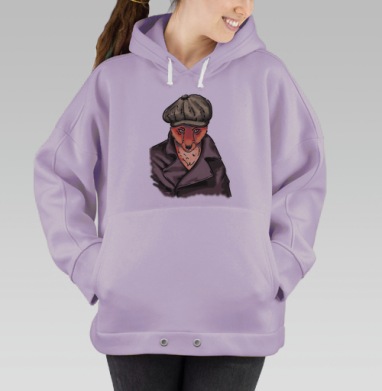 Лис в пальто и кепке городской стиль лис, Hoodie Oversize Fiolet