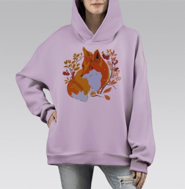 Лиса с рябиной в осеннем лесу, Hoodie Mono Fiolet, оверсайз, утепленная