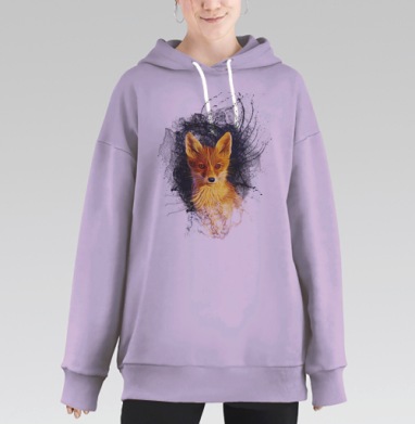 Лиса в огненном свете у черных брызг, Hoodie Long Oversize Fiolet