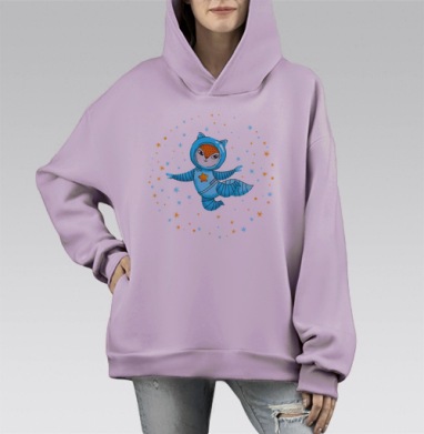 Лисенок в скафандре Космическое Путешествие звезды, Hoodie Mono Fiolet, оверсайз, утепленная