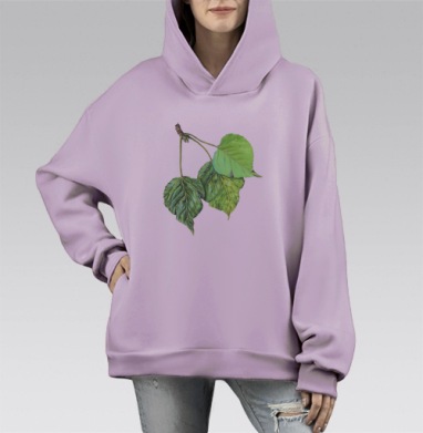 Листья тополя, Hoodie Mono Fiolet, оверсайз, утепленная