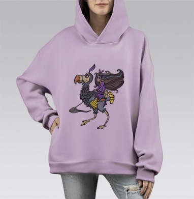 Приключения на фантастической птице с красным крабом, Hoodie Mono Fiolet, оверсайз, утепленная