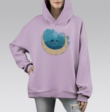 Лунные киты, Hoodie Mono Fiolet, оверсайз, утепленная