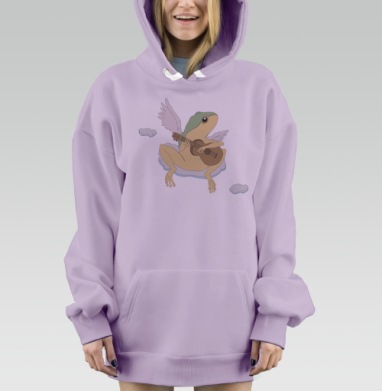 Лягушка с гитарой на облаке играет музыку музыка на облаке, Hoodie Mjhigh Dig Mel, Fiolet, утепленная