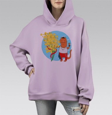 Любишь рок? Держи цветок!, Hoodie Mono Fiolet, оверсайз, утепленная