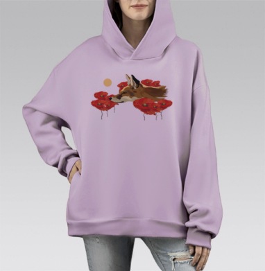 Любопытный лис, Hoodie Mono Fiolet, оверсайз, утепленная