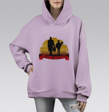 Любовь или смерть, Hoodie Mono Fiolet, оверсайз, утепленная