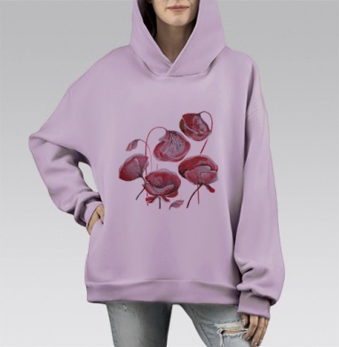 Маки, Hoodie Mono Fiolet, оверсайз, утепленная