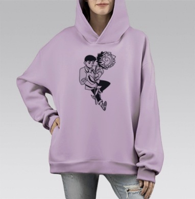 Мальчик с цветком утончённая детская иллюстрация с цветком, Hoodie Mono Fiolet, оверсайз, утепленная