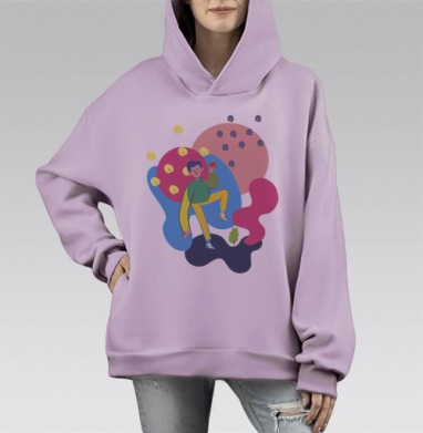 Мальчик с яблоком в мечтах детский сад волшебная страна, Hoodie Mono Fiolet, оверсайз, утепленная